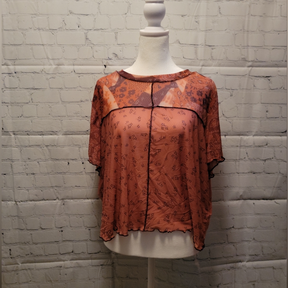 NWT Muli-Brown Patchwork Loose Fit Rustic Blouse